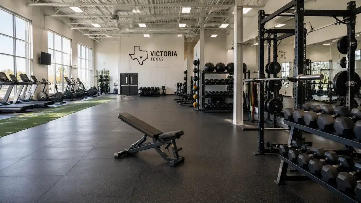Professional gymnasium cleaning South Texas, clean athletic facility floor and weight room